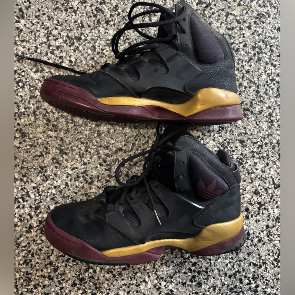 adidas Black Burgundy and Gold High-Top Athletic Sneakers